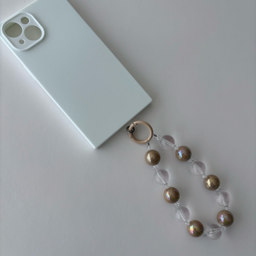 Beige and Clear Beaded Strap for Phone or Bag!